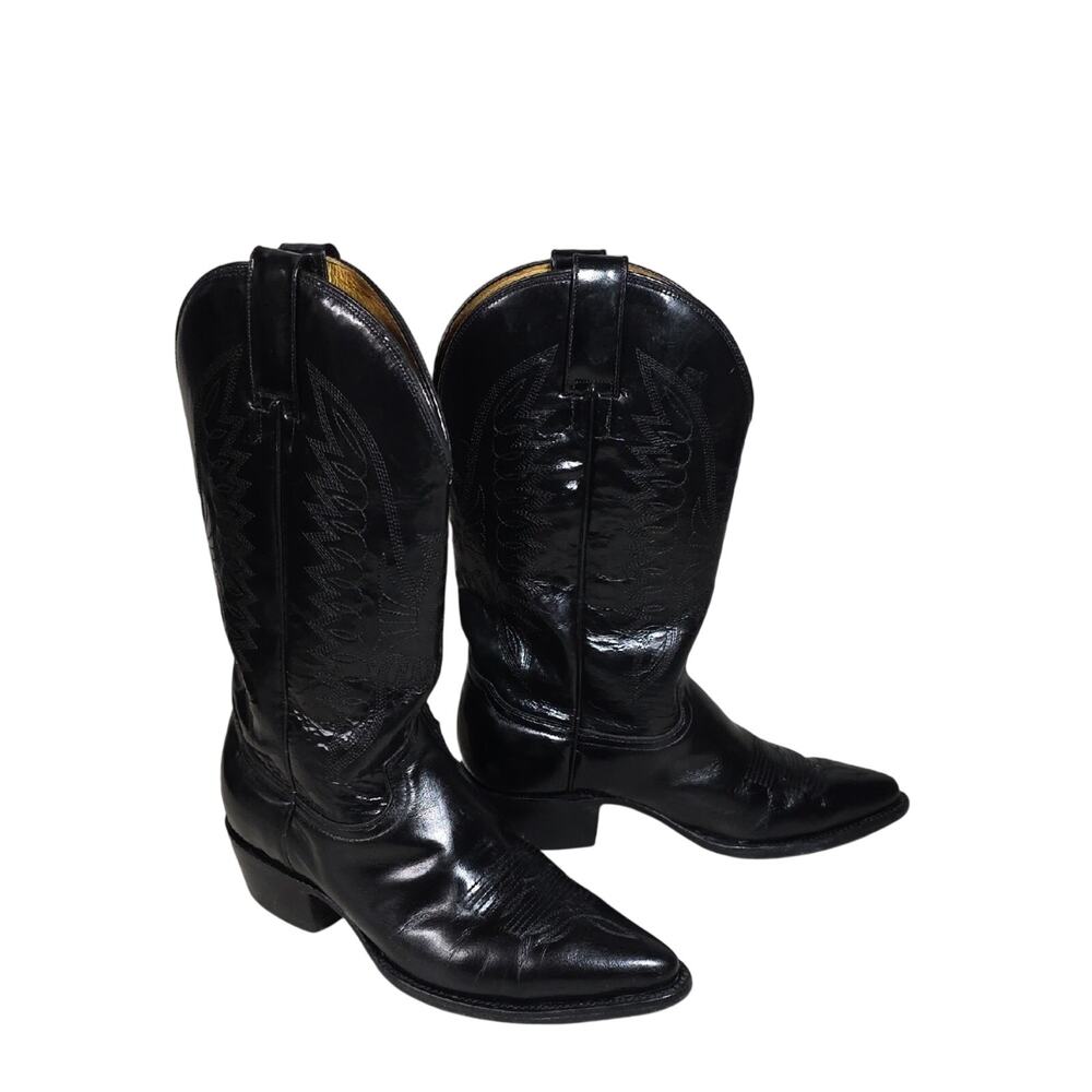 Rebelde Shiny Black Leather Pointed Toe Western Cowboy Boots Mens 26.5 US 8.5